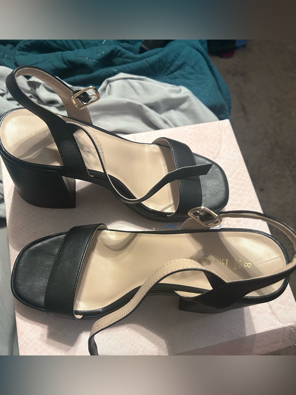 Womens Black Block Heel Slingback Sandals